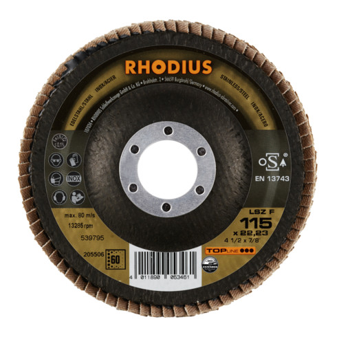 RHODIUS TOPline LSZ F Fächerschleifscheibe