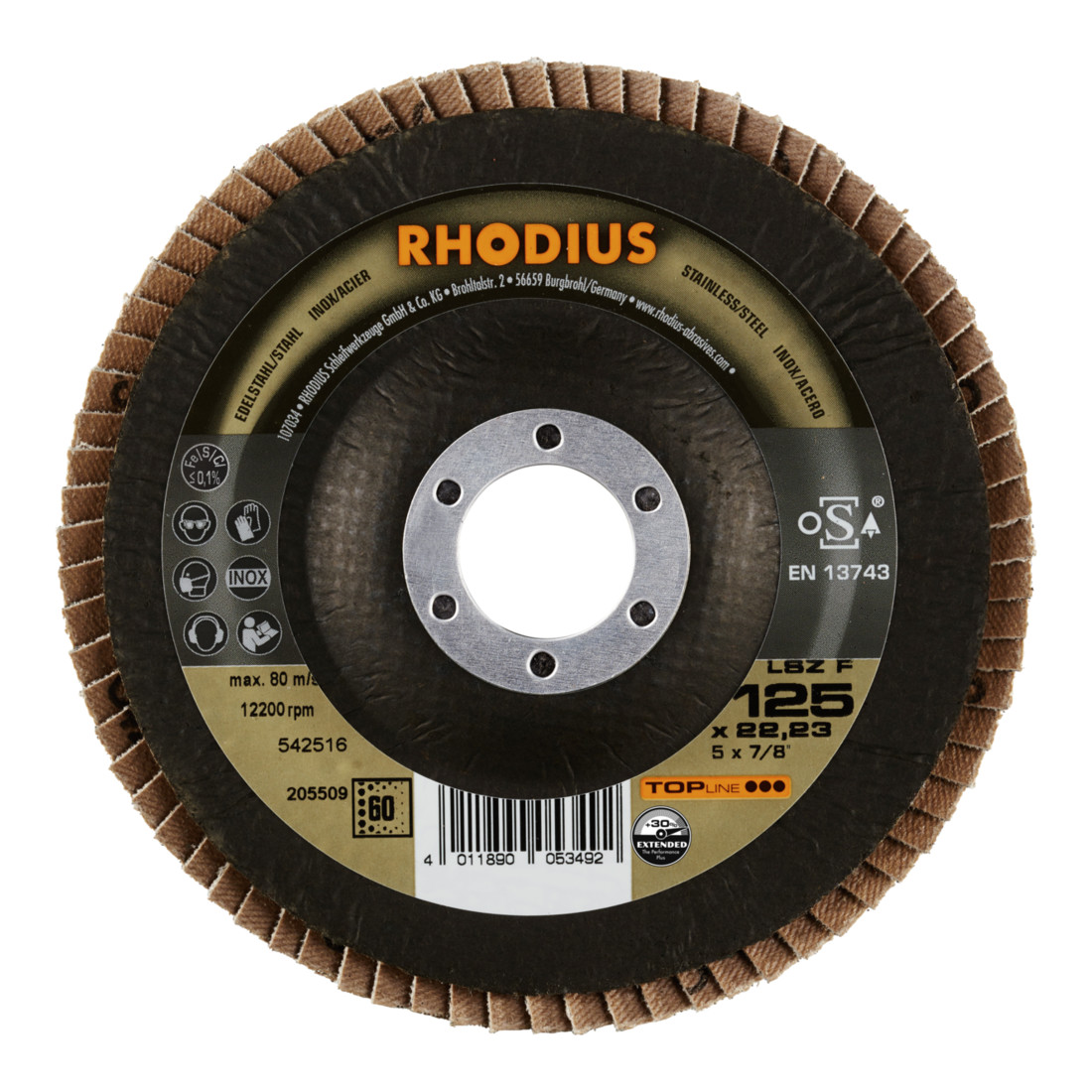 RHODIUS TOPline LSZ F Fächerschleifscheibe