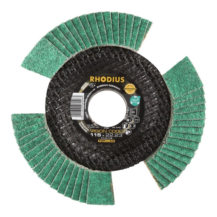 RHODIUS TOPline VISION COOL Fächerschleifscheibe 115 x 22,23 mm K60