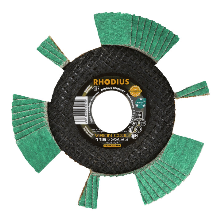 RHODIUS TOPline VISION COOL Fächerschleifscheibe 115 x 22,23 mm K80