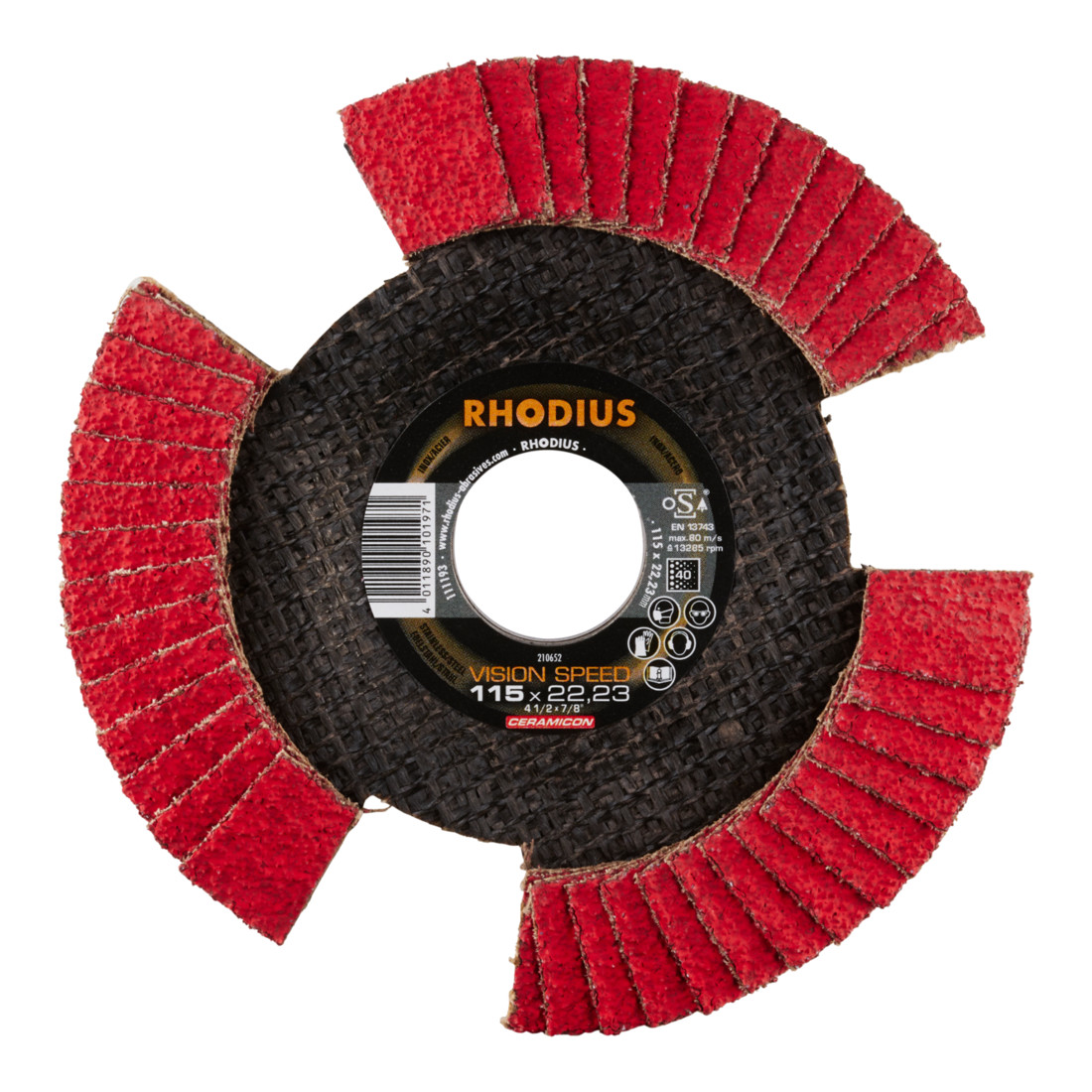 RHODIUS TOPline VISION SPEED Fächerschleifscheibe schräg