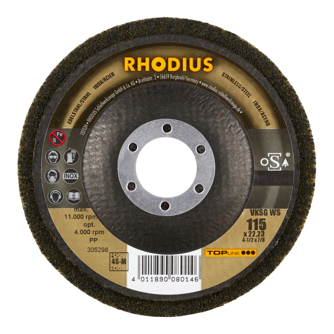 RHODIUS TOPline VKSG WS Vlieskompaktscheibe 115 x 22,23 mm 4S-medium