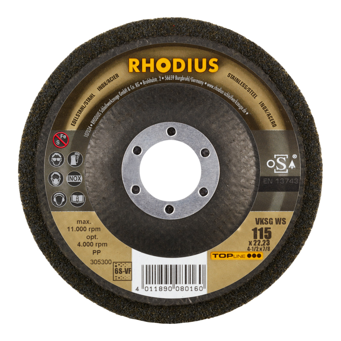 RHODIUS TOPline VKSG WS Vlieskompaktscheibe 115 x 22,23 mm 6S-very fine