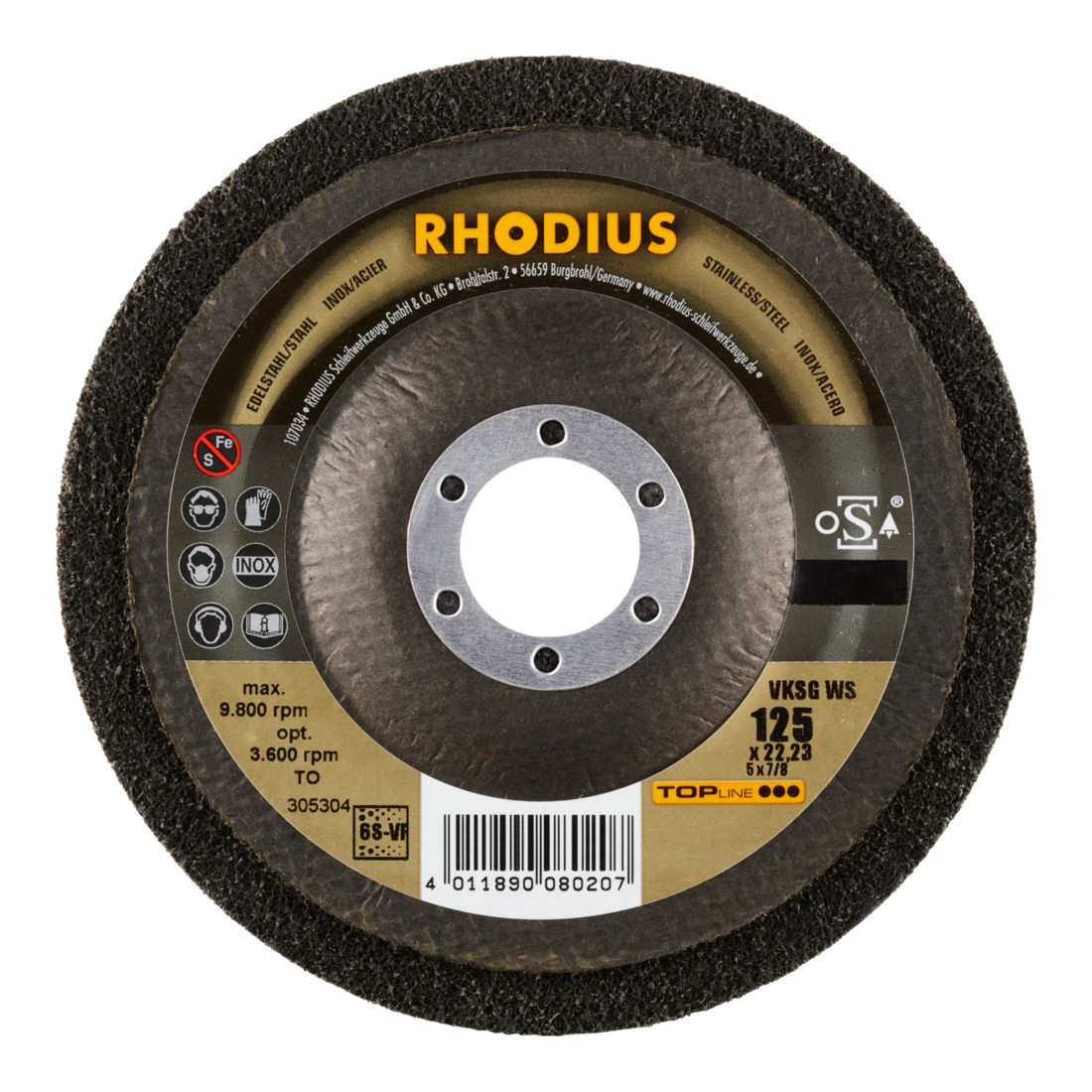 RHODIUS TOPline VKSG WS Vlieskompaktscheibe 125 x 22,23 mm 6S-very fine