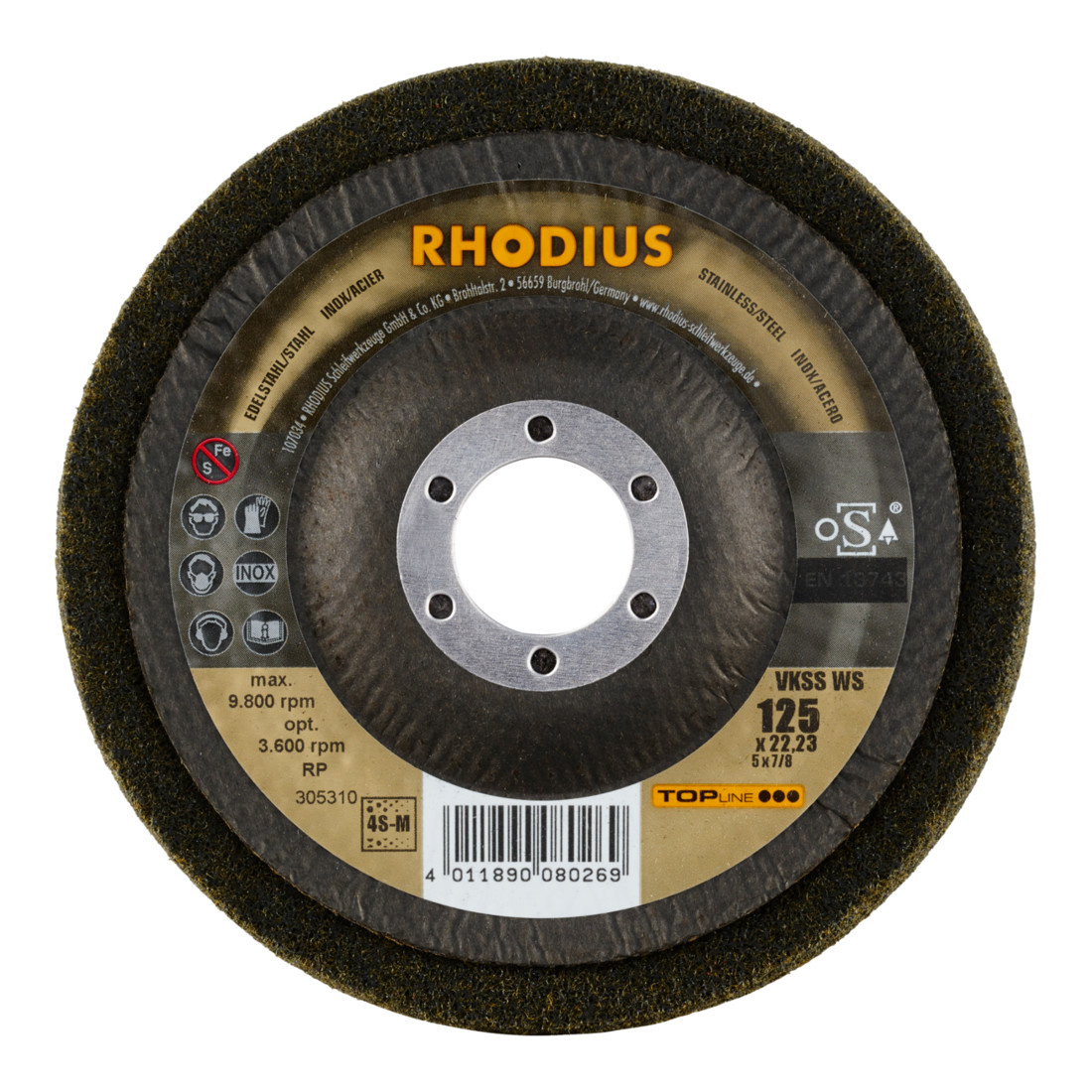 RHODIUS TOPline VKSS WS Vlieskompaktscheibe 125 x 22,23 mm 4S-medium