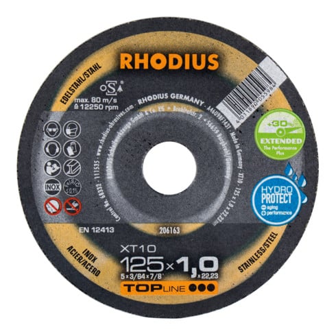 RHODIUS TOPline XT10 PACK Extra dunne doorslijpschijf 125 x 1,0 x 22,23 mm