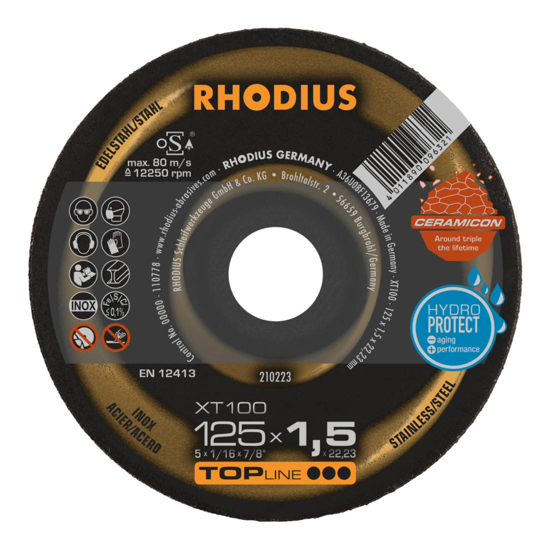 RHODIUS TOPline XT100 EXTENDED Extra dun doorslijpschijf 125 x 1,5 x 22,23 mm