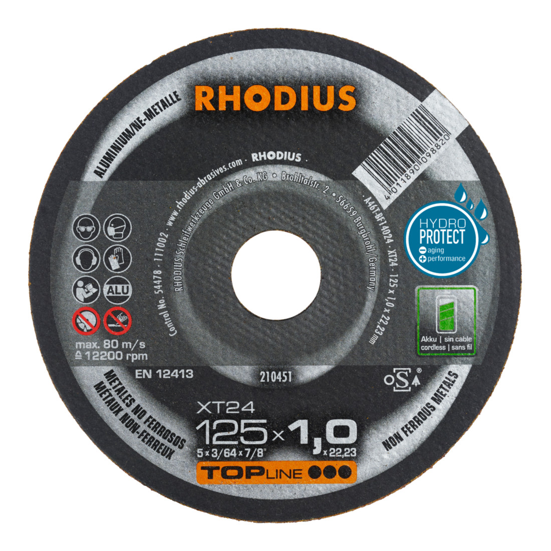 RHODIUS TOPline XT24 Extra dunne doorslijpschijf 125 x 1,0 x 22,23 mm