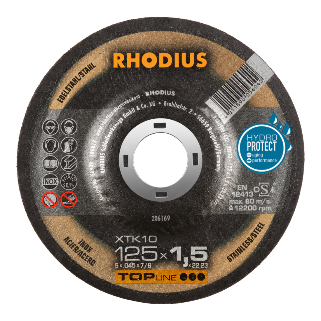 RHODIUS TOPline XTK10 Extra dunne doorslijpschijf 125 x 1,5 x 22,23 mm