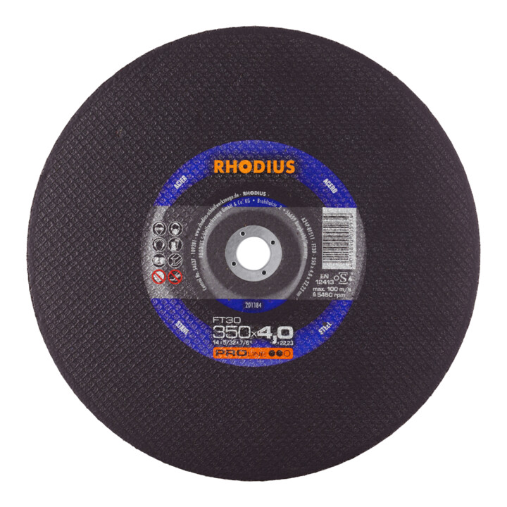 Rhodius Trennscheibe FT30 für Benzintrenner und elektrische Trennmaschinen, 350 x 4,0 x 22,23 mm
