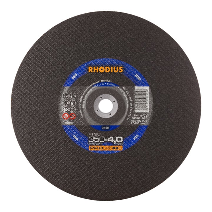 Rhodius Trennscheibe FT30 für Benzintrenner und elektrische Trennmaschinen, 350 x 4,0 x 25,40 mm