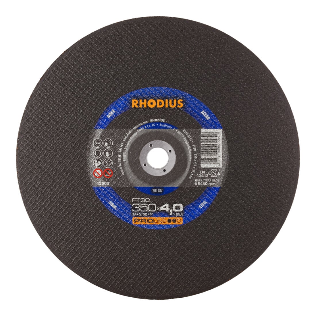 Rhodius Trennscheibe FT30 für Benzintrenner und elektrische Trennmaschinen, 350 x 4,0 x 25,40 mm