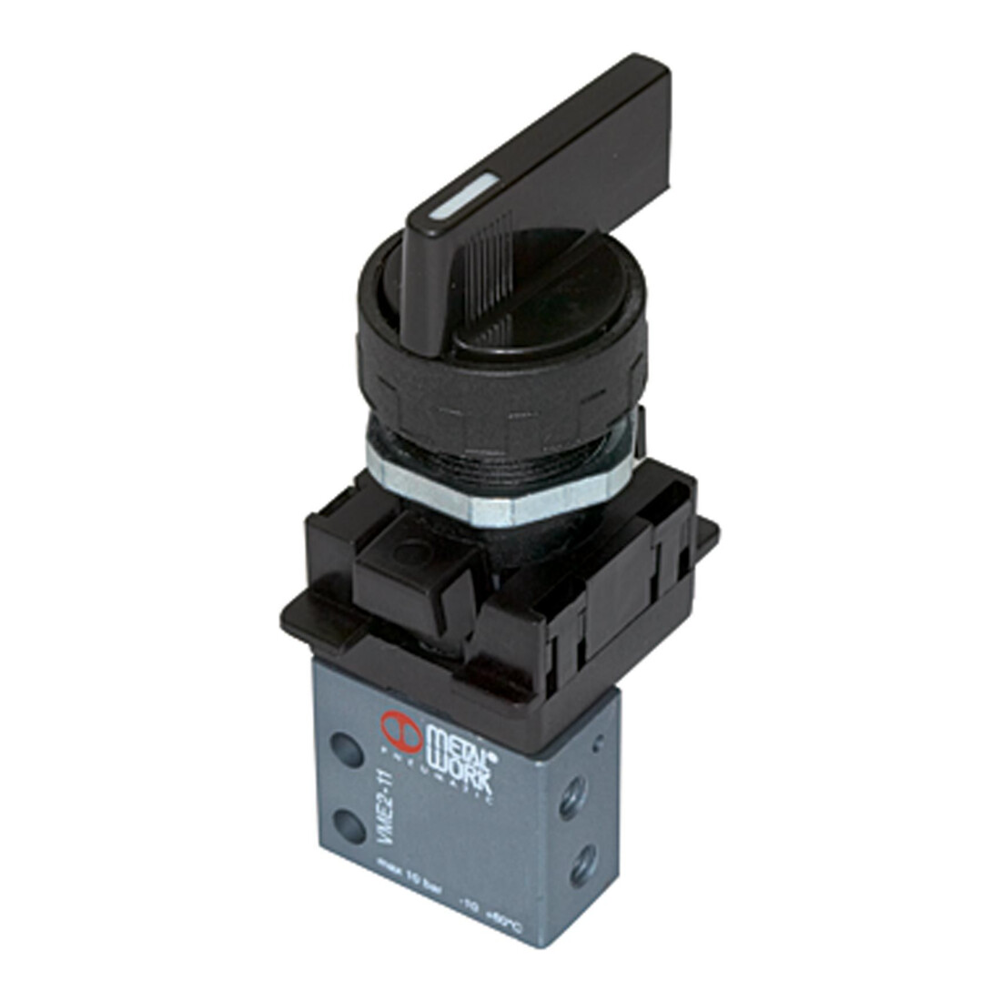 Riegler 3/2-Miniventil, manuell, Drehhebel, NC, bistabil, M5 seitlich