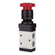 Riegler 3/2-Wegeventil, manuell »M3«, Pilztaster, Notrastung, NC, G 1/4-1