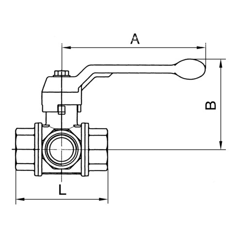 Riegler 3-Wege-Kugelhahn, L-Bohrung, Messing vernickelt, Rp 1 1/4, DN 32