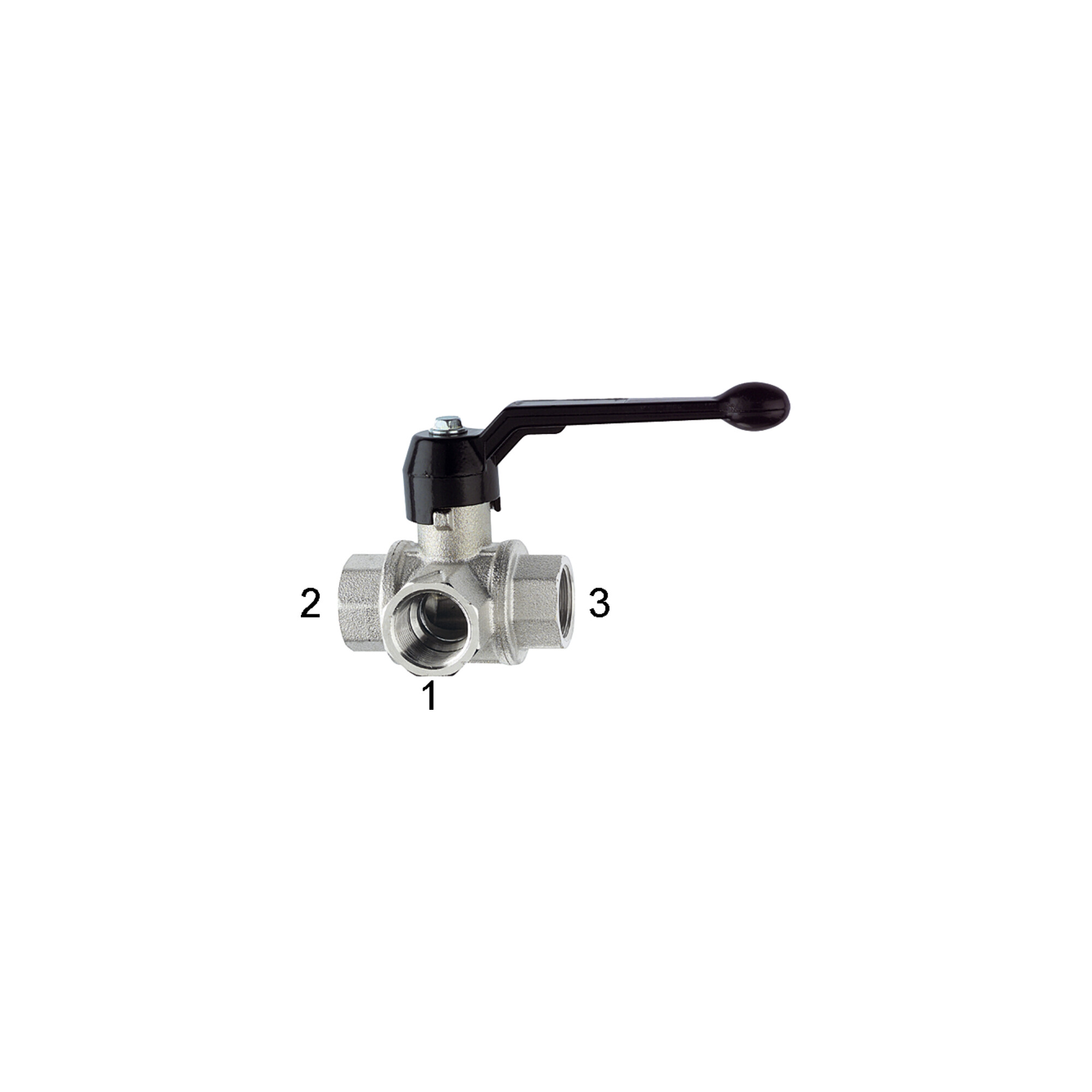 Riegler 3-Wege-Kugelhahn, Stand., L-Bohr., Messing vern., Rp 1 1/4, DN 32