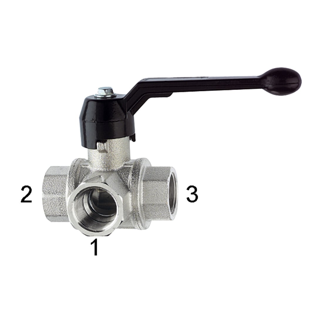 Riegler 3-Wege-Kugelhahn, Standard, L-Bohr., Messing vern., Rp 1/2, DN 15