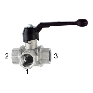 Riegler 3-Wege-Kugelhahn, Standard, L-Bohr., Messing vern., Rp 3/8, DN 10