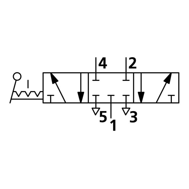 Riegler 5/3 Vanne 3 voies, manuelle levier 90°, G 1/2, centre fermé, à cran