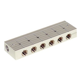 Riegler Barre de distribution, 6 robinets à boule intégrés, aluminium moulé sous pression, G 3/8
