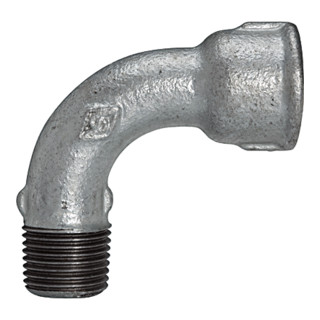 Riegler Coude 1, long, 90°, FI/MI, Rp/R 3/8, fonte malléable noire galvanisée