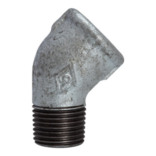 Riegler Coude 121, 45°, FI/MI, Rp/R 3/8, fonte malléable noire galvanisée