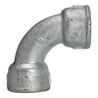 Riegler Coude 2a, court, 90°, FI/FI, Rp 2, fonte malléable noire, galvanisée à chaud
