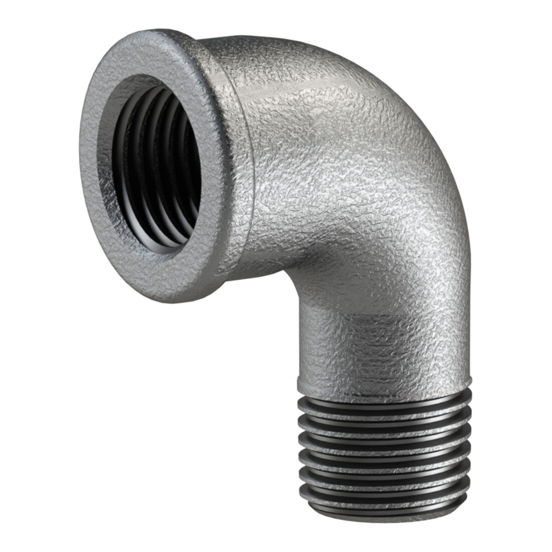 Riegler Coude 92, 90°, FI/MI, Rp/R 3/4, fonte malléable noire galvanisée