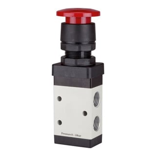 RIEGLER Distributeur 3/2 voies manuel bouton champignon M3 NC monostable G 1/4 rouge