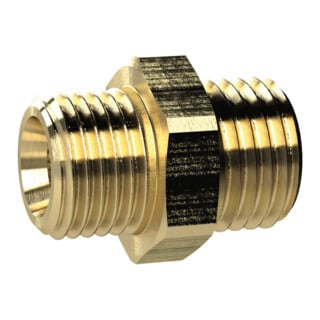 Riegler Doppelgewindenippel, G 1/2 a., M24x1,5 a., SW 28, Messing