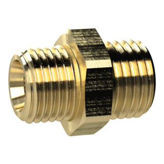 Riegler Doppelgewindenippel, G 1/2 a., M24x1,5 a., SW 28, Messing