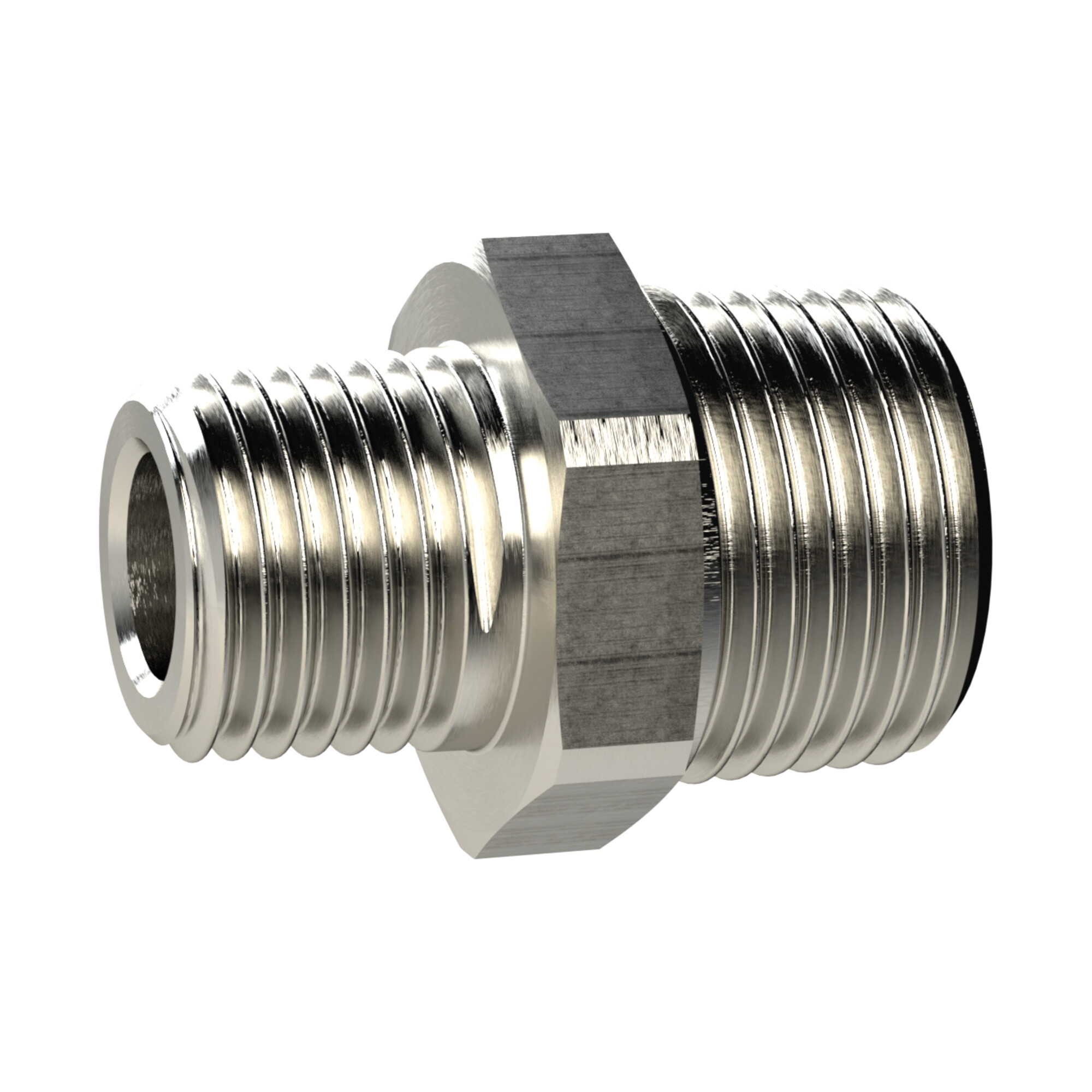 Riegler Doppelgewindenippel, kon., R 3/8 a., R 1/2 a., SW 22, MS vern.