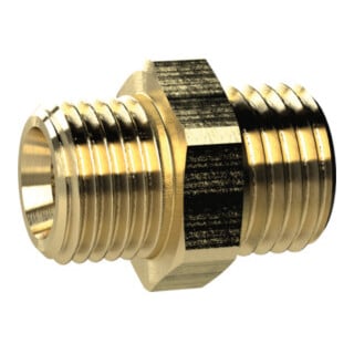 Riegler Doppelgewindenippel, M14x1,5 a., M14x1,5 a., SW 17, Messing