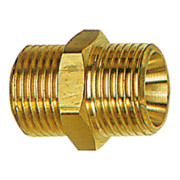 Riegler Doppelgewindenippel, zyl., G 1/4 a., G 3/8 a., SW 19, Messing-1