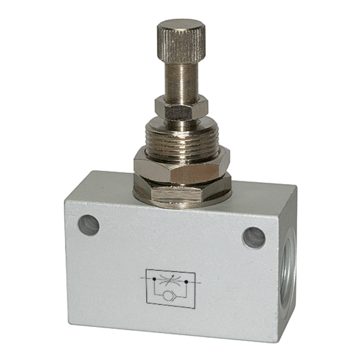 Riegler Drosselrückschlagventil, in Blockform, Alu eloxiert, G 3/8