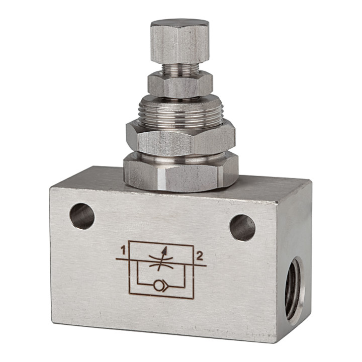 Riegler Drosselrückschlagventil, in Blockform, Edelstahl 1.4404, G 1/8