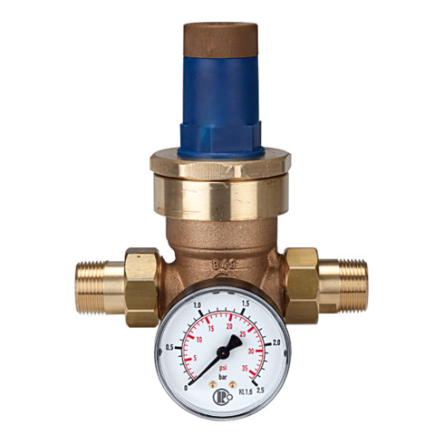 Riegler Druckregler für Wasser, inkl. Manometer, R 1, 0,2 - 2 bar