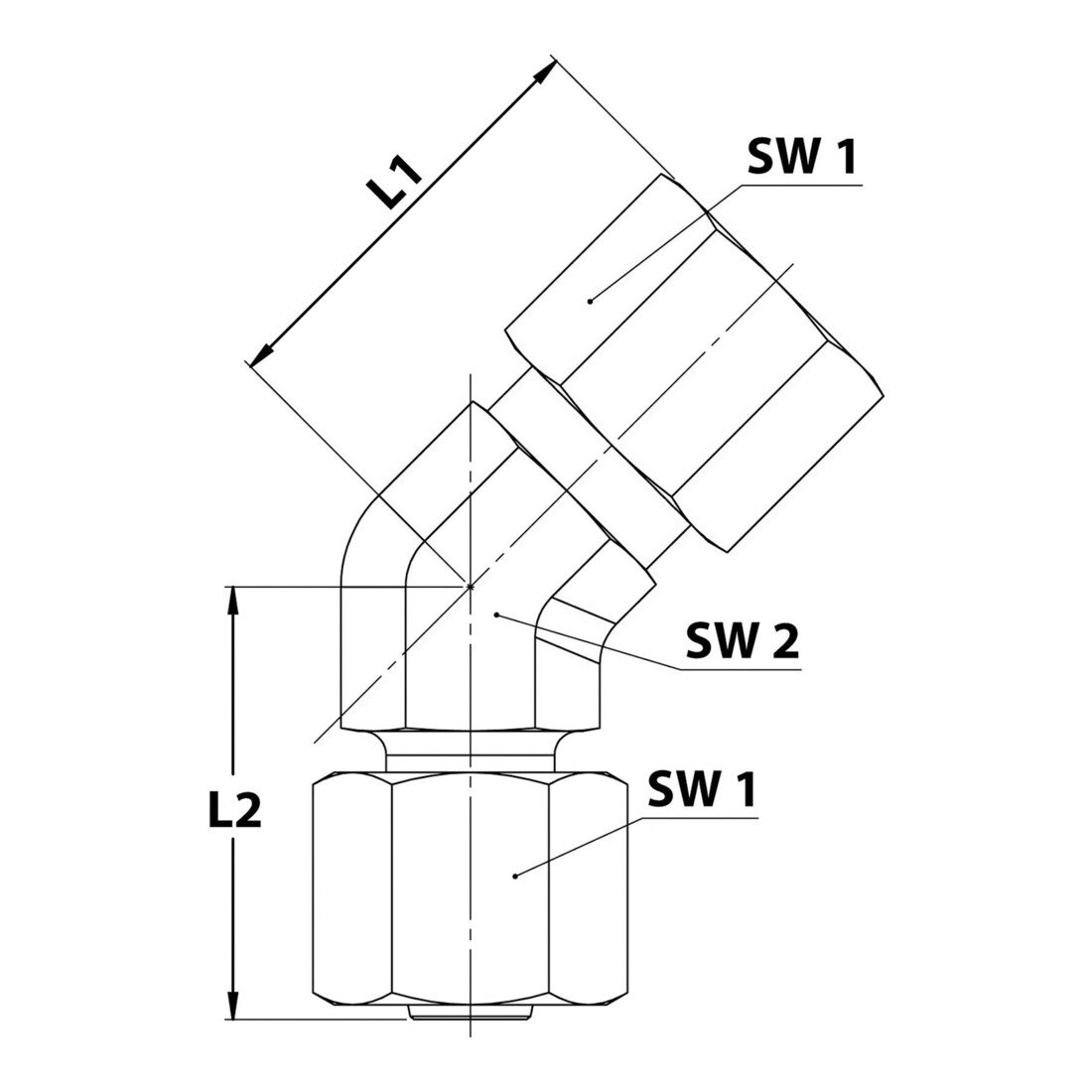 Riegler Einst. 45°-Anschlussverschr. M18x1,5 i., Rohr-AØ 12, Stahl verz.
