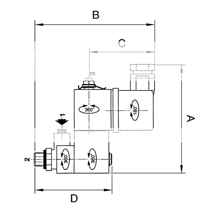 Riegler Electrovanne 3/2 voies, Banjo, NC, 24 V CC, G 1/8 AG, PN 10 bar