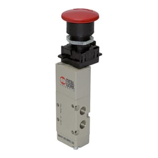 Riegler Electrovanne 5/2 voies manuelle, bouton champignon, verrouillage d'urgence, monostable, G 1/8