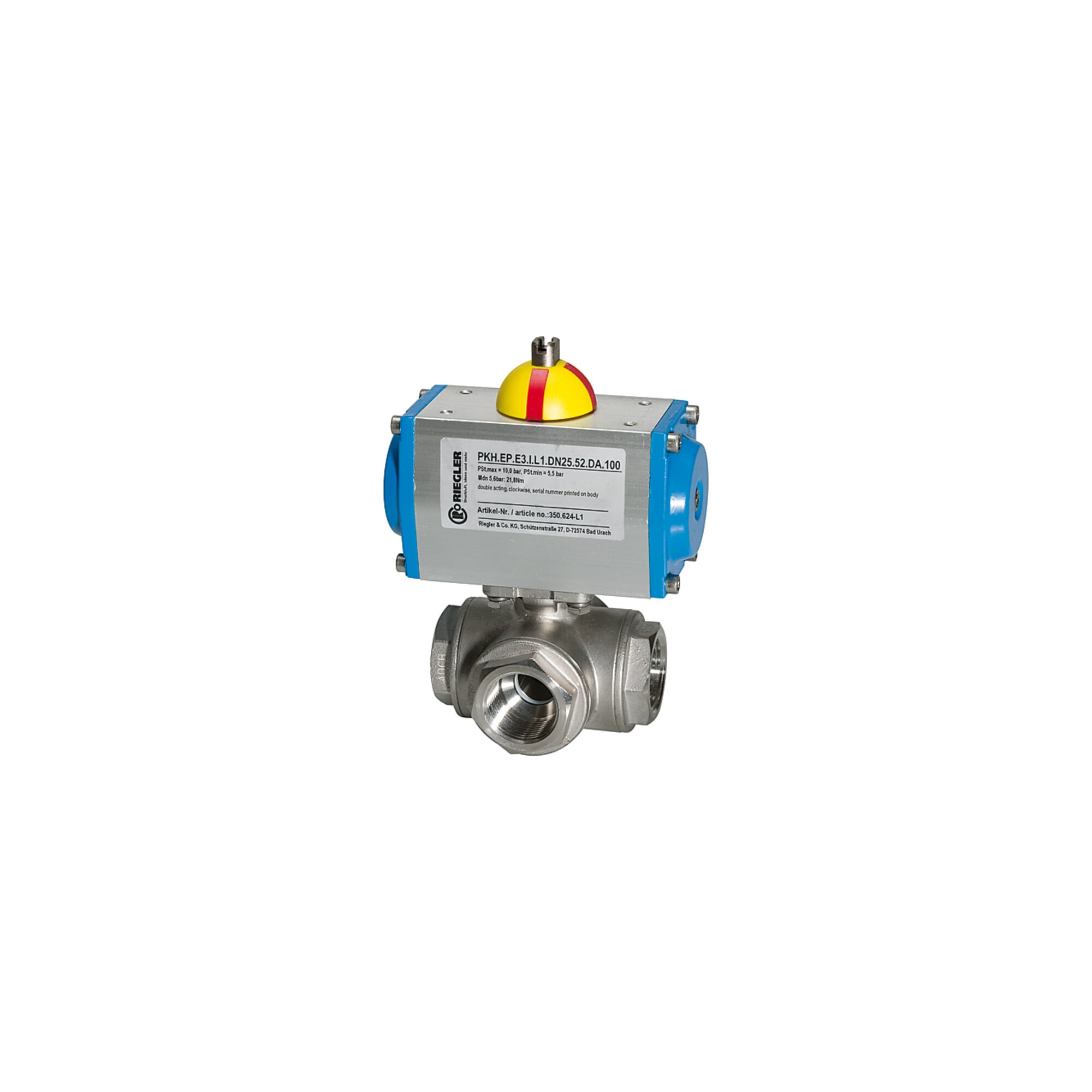 Riegler ES-Kuha, pneumat. Stellantrieb doppeltwirkend, L-Bohrung, Rp 3/4