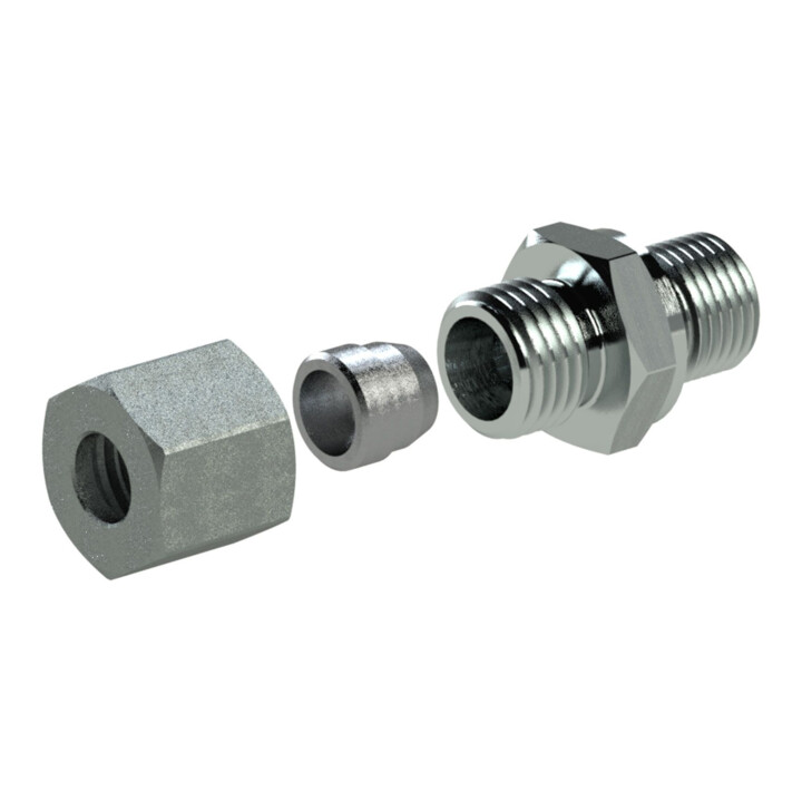 Riegler Gerade Einschraubverschraubung, G 3/4 a., Rohr-Ã˜ 18, Stahl verz., V 43-ZW