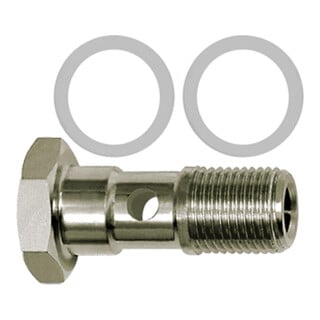 Riegler Hohlschraube, PTFE-Dichtring, einfach, G 1/2, Edelstahl 1.4404