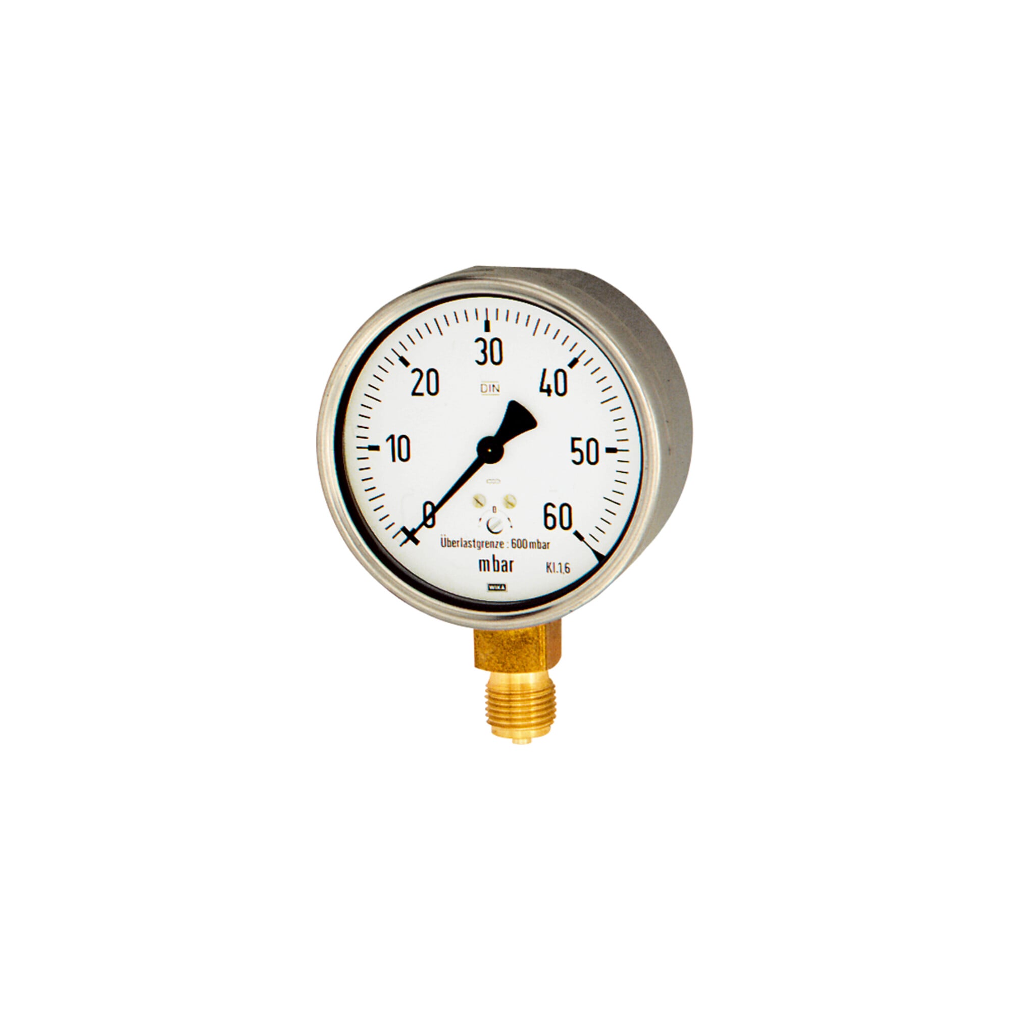 Riegler Kapselfedermanometer, CrNi-Stahl, G 1/2 unten, 0-100 mbar, Ã ̃ 100, 6842