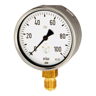Riegler Kapselfedermanometer, G 1/2 radial unten, -100 / 0 mbar, Ã˜ 100, 6802