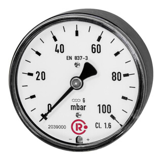 Riegler Kapselfedermanometer, G 1/4 hinten zentrisch, 0 - 40 mbar, Ã˜ 63, 5821-R