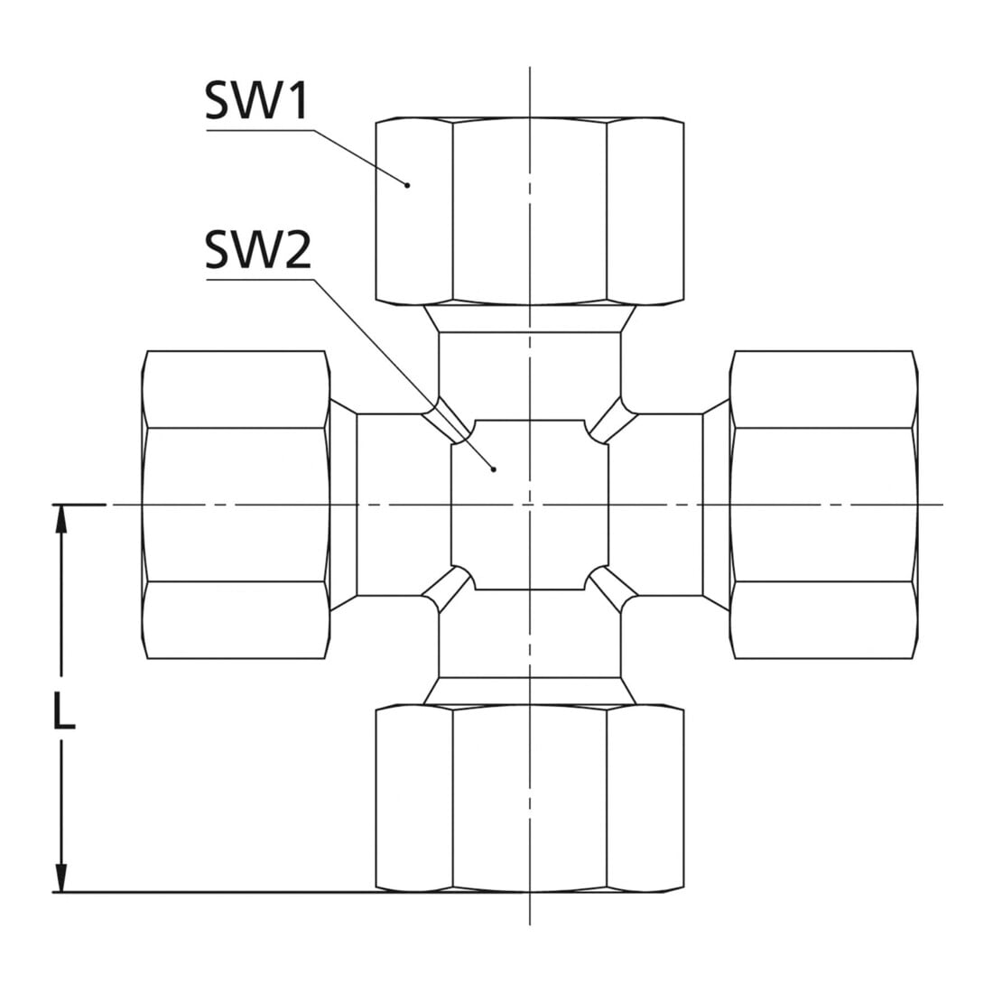Riegler Kreuz-Verschraubung, Rohr-AØ12mm, Stahl verz., KV12LST