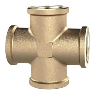 Riegler Kreuzstück, 4 x Innengewinde, G 1/2, Druck 16 bar, Messing blank