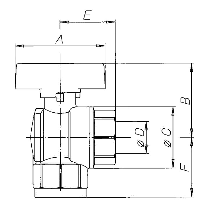 Riegler Kugelhahn Eckform, EN 331, MS vern., IG/AG, R/Rp 3/4, DN 20