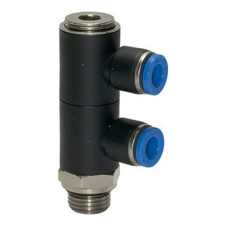 Riegler L-Collecteur multiple « Série bleue », 2 voies pivotant, G 1/4 à Ø10mm